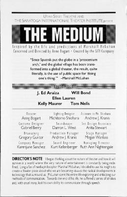 Program from "The Medium" at Utah State Theatre, 1996