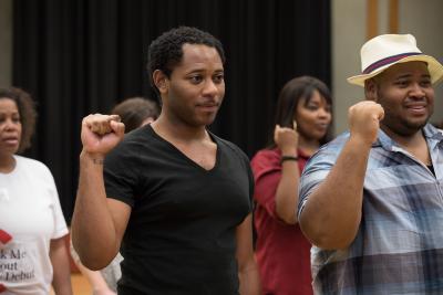 Larry Powell and Issachah Savage in the Rehearsal of "Lost in the Stars" at Royce Hall, UCLA Performing Arts Center, Los Angeles, CA, 2017