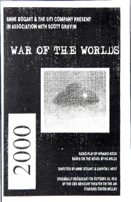 Program from "War of the Worlds – The Radio Play" at West Bank Cafe, New York, NY, 2000