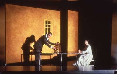 Stephen Webber and Akiko Alzawa in the Humana Festival Production of "War of the Worlds" at the Actor's Theatre of Louisville, KY 2000