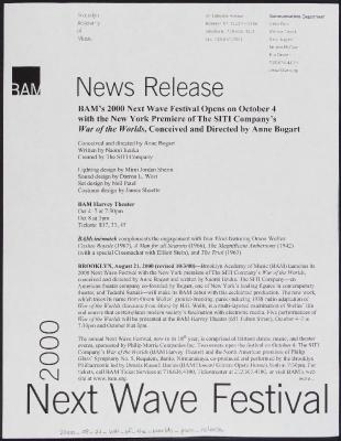 Press release for "War of the Worlds" at the Brooklyn Academy of Music, 2000