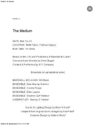 Program from "The Medium" at Brooklyn Academy of Music, 2022