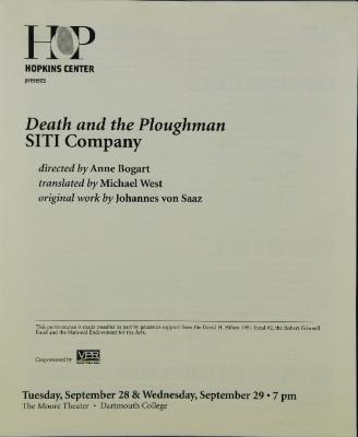 Program from "Death and the Ploughman" at the Moore Theatre, Dartmouth College, 2004