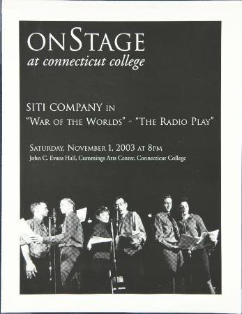 Program from "War of the Worlds - The Radio Play" at Connecticut College, 2003