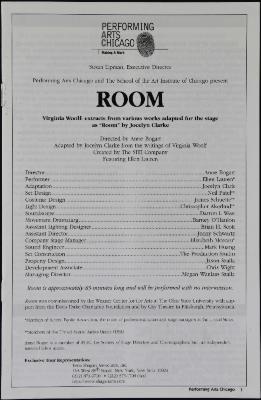 Program from "Room" at Performing Arts Chicago, Chicago, IL, 2002