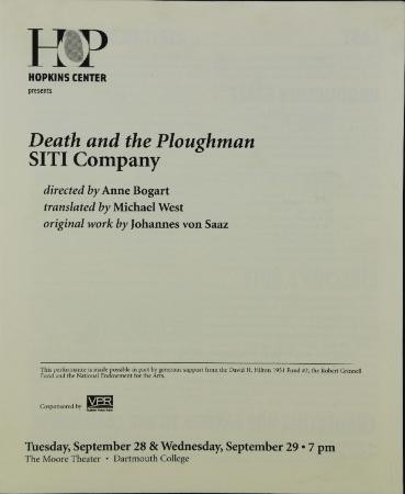 Program from "Death and the Ploughman" at the Moore Theatre, Dartmouth College, 2004