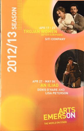 Program from "Trojan Women" at Emerson Stage, Emerson College, 2013