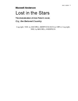 Script from "Lost in the Stars" Libretto, 1949