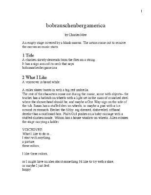 Script from "bobrauschenbergamerica" with Stage Directions, 2001
