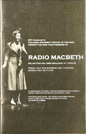 Program from "Radio Macbeth" at the Miller Theatre, Columbia University, 2009