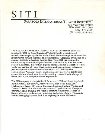Press Release/Description from SITI Company, circa 1995