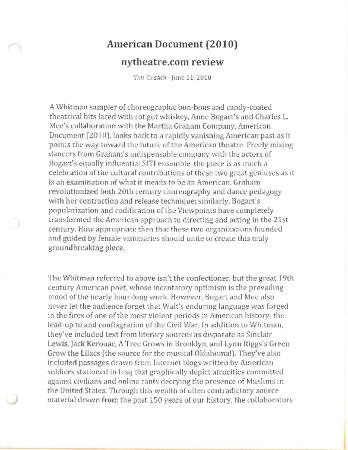 Press from "American Document" NewYorkTheatre.com, 2010