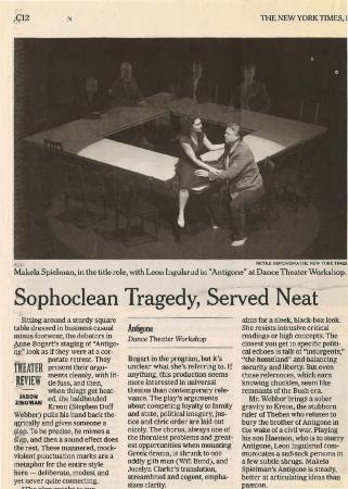 Press from "Antigone" at DTW, New York Times, 2009