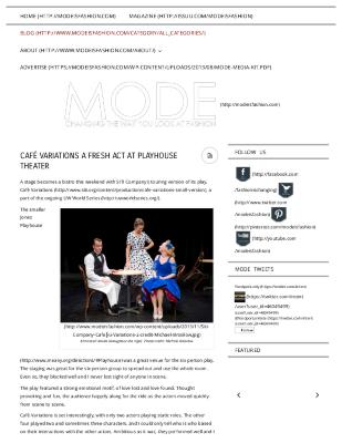 Press from "Café Variations" at Seattle's Playhouse Theatre, MODE Magazine, Nov, 2013