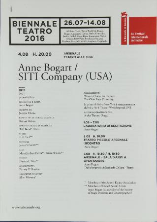Program from "Bob" at the Biennale Teatro, 2016