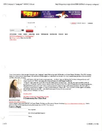 Press from "Antigone" at DTW, Online Listings, 2009