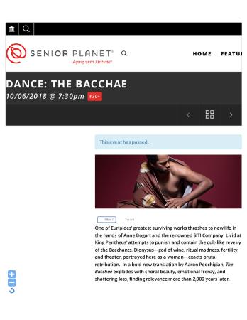 Press from "The Bacchae" at BAM, Senior Planet, October, 2018