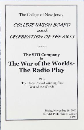 Program from "War of the Worlds - Radio Play" at the Kendall Performance Center, TCNJ, 2001