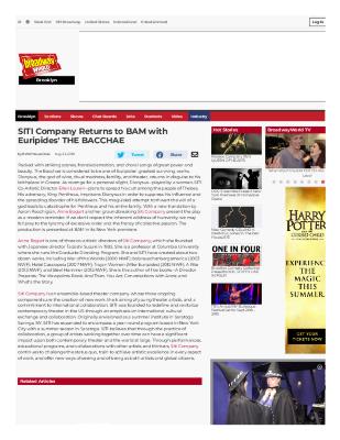 Press from "The Bacchae" at BAM, Broadway World, October, 2018