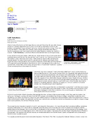 Press from "Café Variations" at Boston's Cutler Majestic Theatre, Edge, April, 2012
