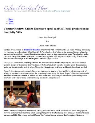 Press from "The Bacchae" at the Getty Villa Cultural Cocktail Hour, September, 2018