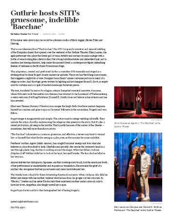 Press from "The Bacchae" at the Guthrie, Star Tribune, 2020