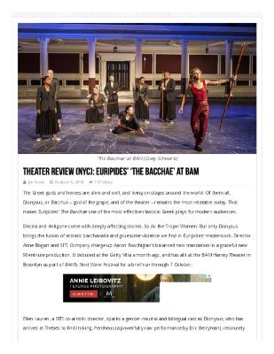 Press from "The Bacchae" at BAM, Blog Critics, October, 2018