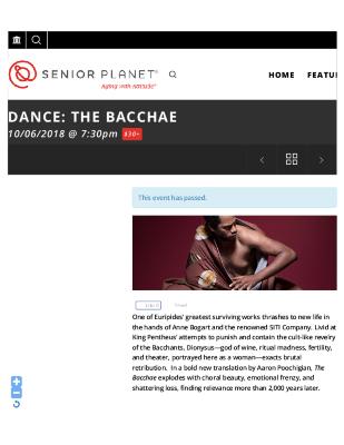 Press from "The Bacchae" at BAM, Senior Planet, October, 2018