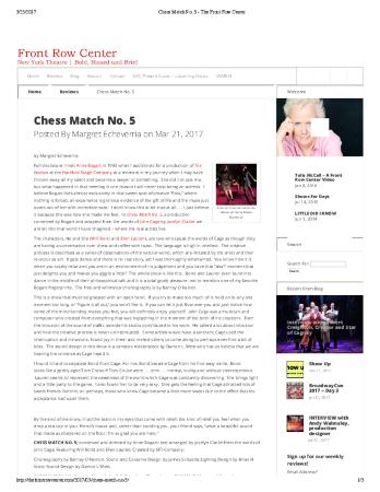 Press from "Chess Match No.5" at Abingdon Theatre, Front Row Center review, 2017