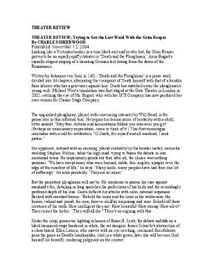 Press from "Death and the Ploughman" at Classic Stage Company, NY Times review, 2004