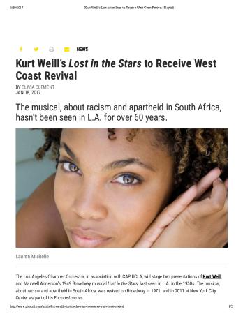 Press from "Lost in the Stars" at UCLA, Playbill feature, 2017