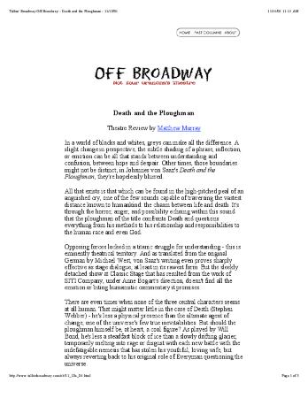 Press from "Death and the Ploughman" at Classic Stage Company, Talkin Broadway Off review, 2004