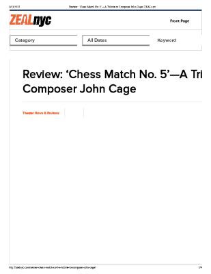 Press from "Chess Match No.5" at Abingdon Theatre, ZealNYC review, 2017