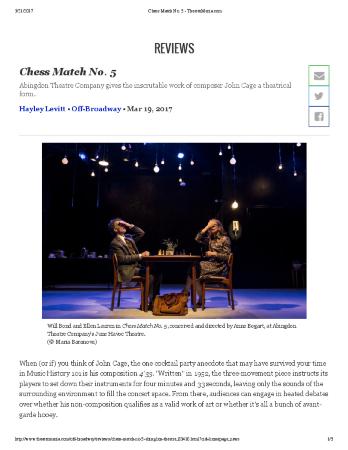 Press from "Chess Match No.5" at Abingdon Theatre, TheaterMania review, 2017