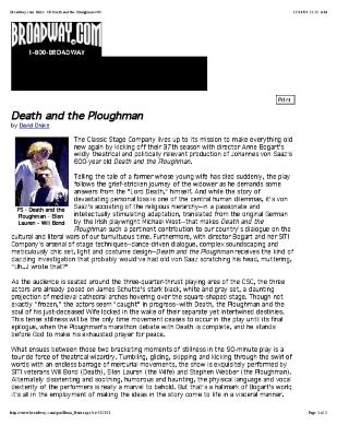 Press from "Death and the Ploughman" at Classic Stage Company, Broadway.com Buzz review, 2004