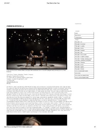 Press from "Chess Match No.5" at Abingdon Theatre, This Week In NY review, 2017