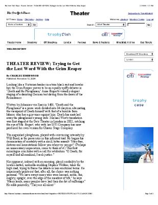 Press from "Death and the Ploughman" at Classic Stage Company, NY Times review 2004