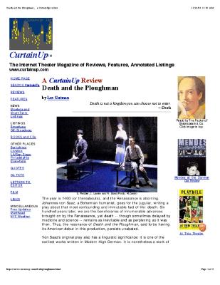 Press from "Death and the Ploughman" at Classic Stage Company, Classic Stage Co Curtain Up review, 2004