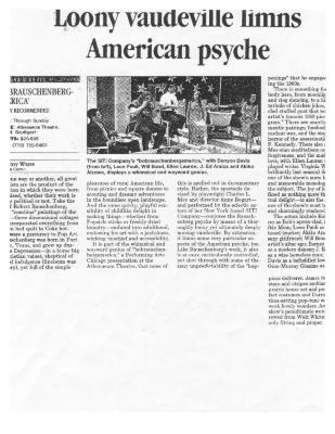 Press from "bobrauschenbergamerica" at the Ruth Page Theater, Chicago Tribune review, 2002