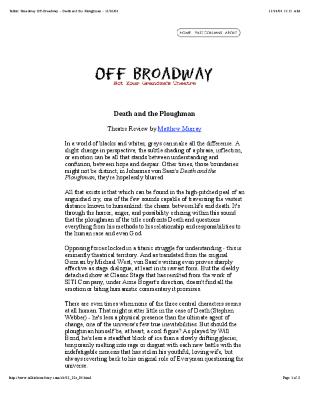 Press from "Death and the Ploughman" at Classic Stage Company, Talkin Broadway Off review, 2004