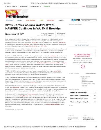 Press from "Steel Hammer" at VA, TN and NY, Broadway World, 2015