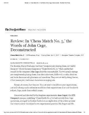 Press from "Chess Match No.5" at Abingdon Theatre, NY Times review, 2017