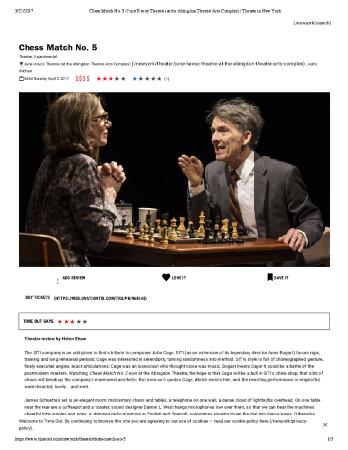 Press from "Chess Match No.5" at Abingdon Theatre, Time Out NY review, 2017