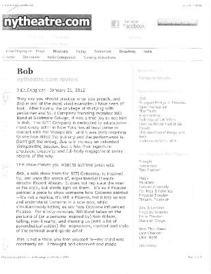 Press from "Bob" at  NYLA, nytheatre.com review, 2012