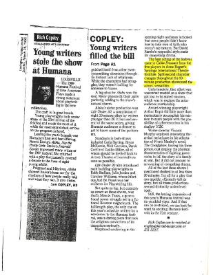 Press from "Cabin Pressure" at Actors Theatre of Louisville, Lexington Herald review, 1999