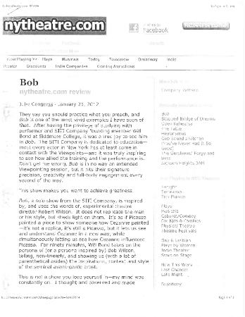 Press from "Bob" at  NYLA, nytheatre.com review, 2012