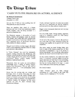 Press from "Cabin Pressure" at Actors Theatre of Louisville, Chigago Tribune review, 1999