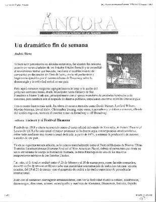 Press from "Cabin Pressure" at Actors Theatre of Louisville, Ancora Review, Spanish, 1999