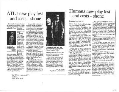 Press from "Cabin Pressure" at Actors Theatre of Louisville, Courier-Journal review ,1999