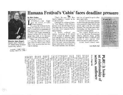 Press from "Cabin Pressure" at Actors Theatre of Louisville, Lexington Herald feature, 1999